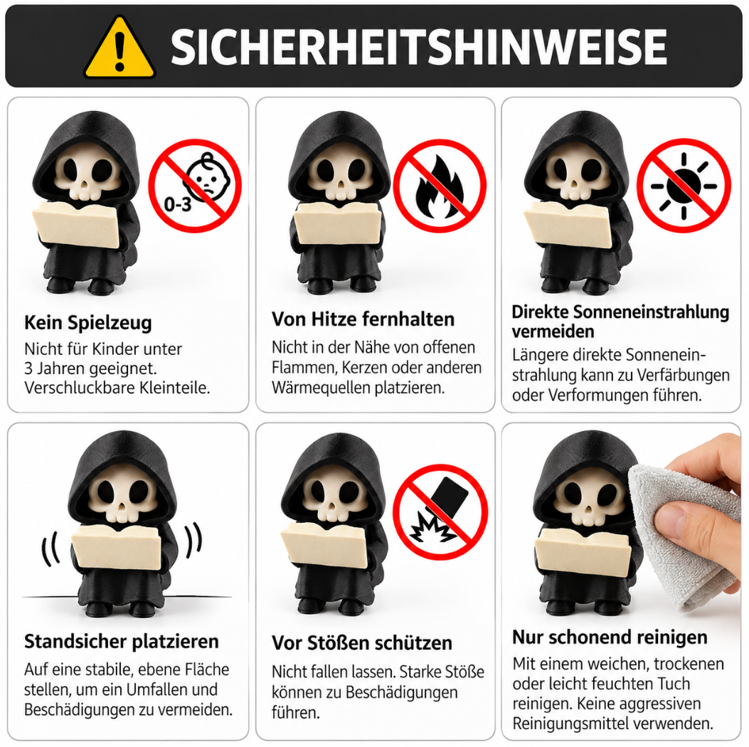 Totenkopf-Figur mit Buch – Gothic-Deko für Bücherregal & Leseecke