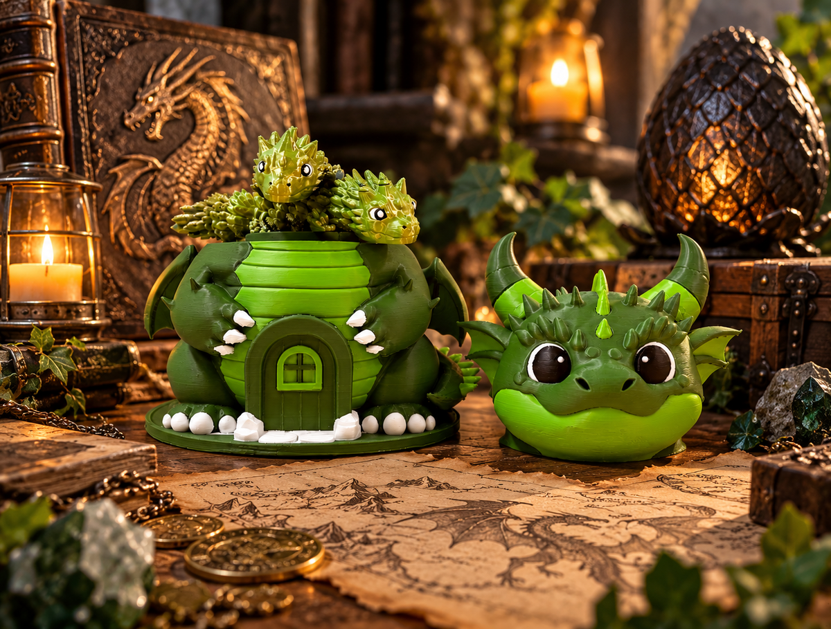 Drachen Versteck mit Geheimfach – Fantasy Deko mit 2 beweglichen Drachen