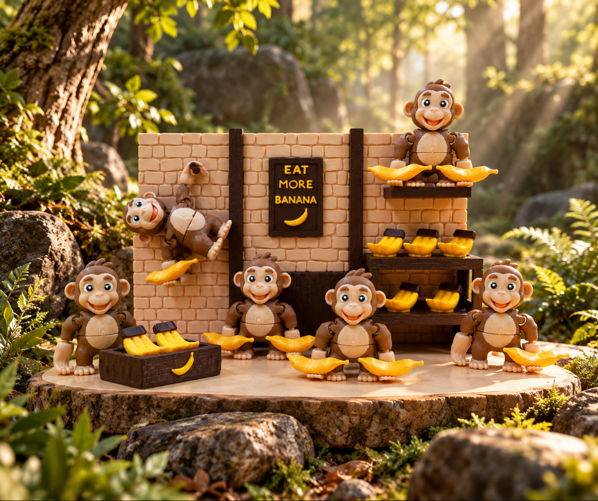 Affen Bananenstation – Lustige Deko-Figur mit beweglichen Affen