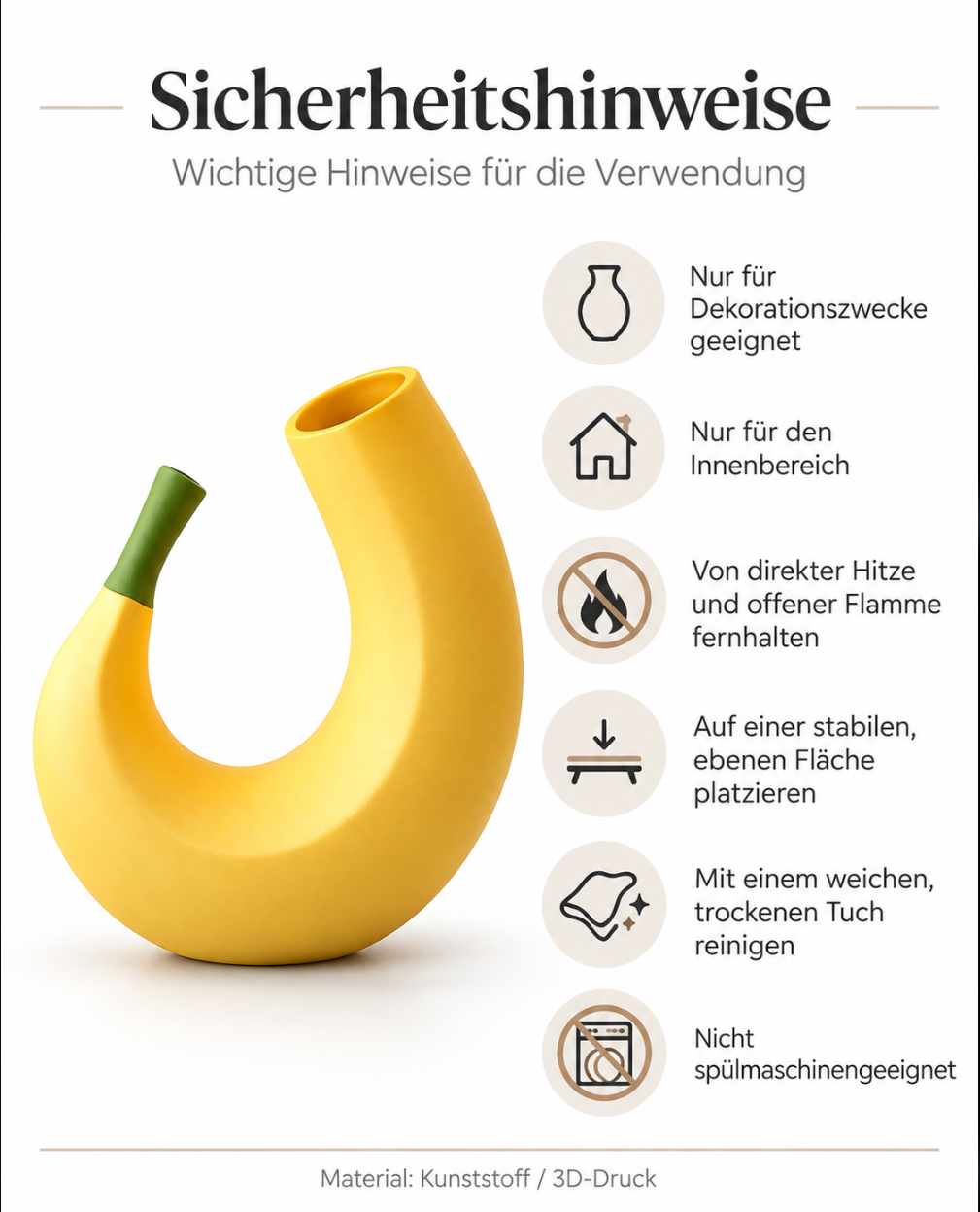 Bananen-Vase in Gelb – Moderne Designvase mit skulpturaler Form