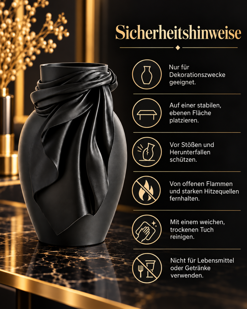 Elegante Designvase mit fließender Stoffoptik