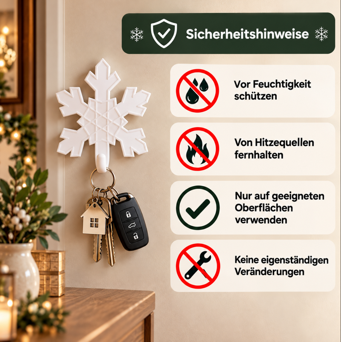 Schneeflocken Wandhaken – Elegante Winterdeko & Schlüsselhalter