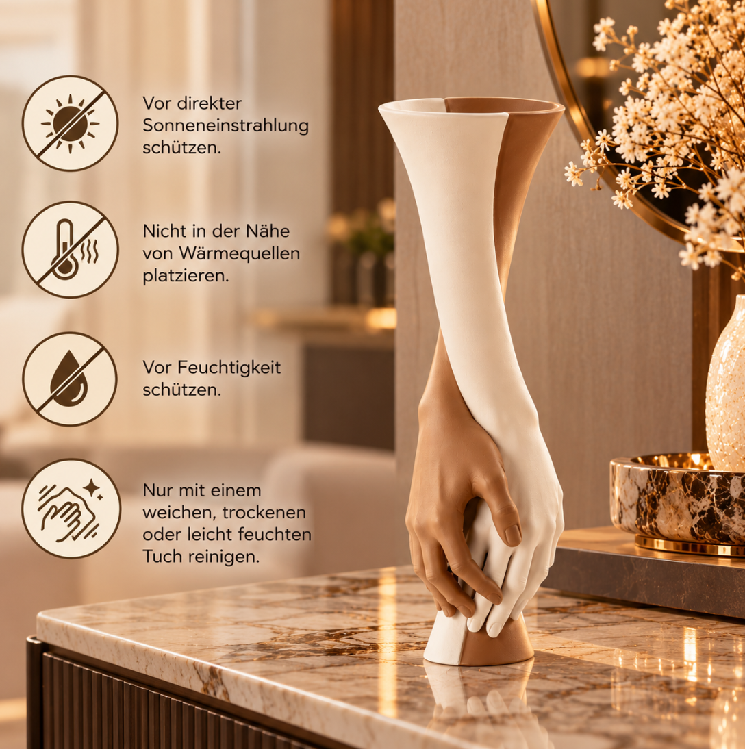 Moderne Deko-Vase mit verschlungenen Händen
