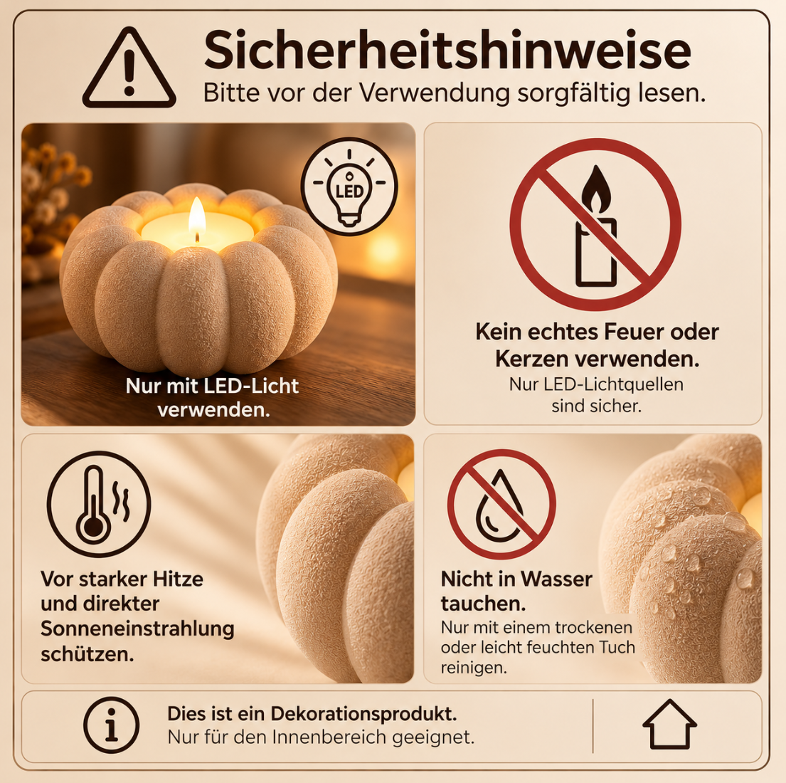 Herbst Deko Set 3-teilig – Eichel mit Deckel & 2 Kürbis LED-Teelichthaltern