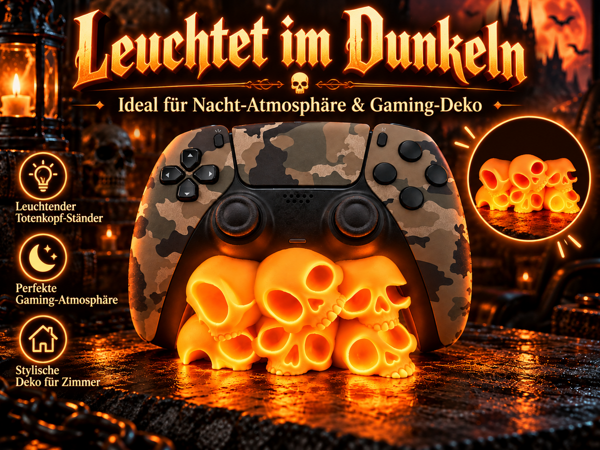 Totenkopf Controller-Halter – Gothic Gaming Deko in 2 Farbvarianten