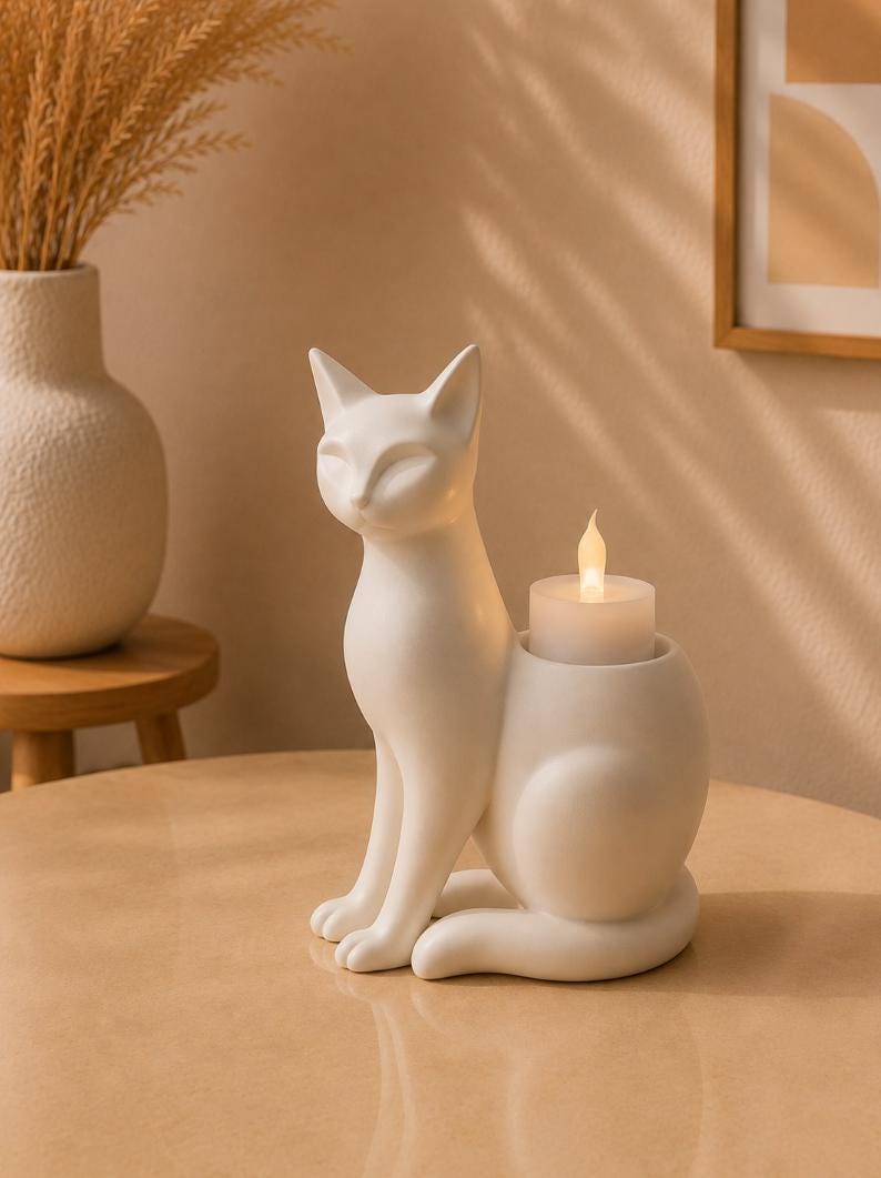 Katzen Teelichthalter – Katzen Deko mit LED-Licht