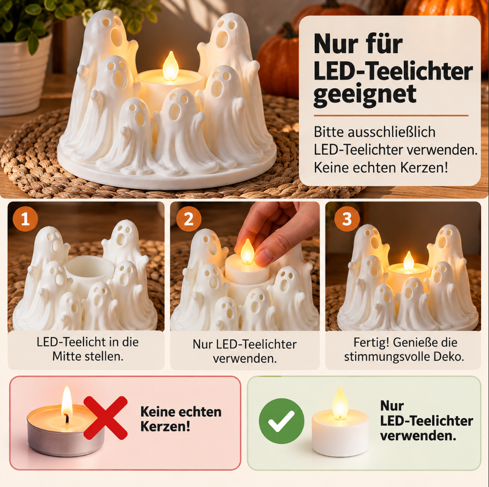 Halloween-Geisterdeko – LED-Teelichthalter
