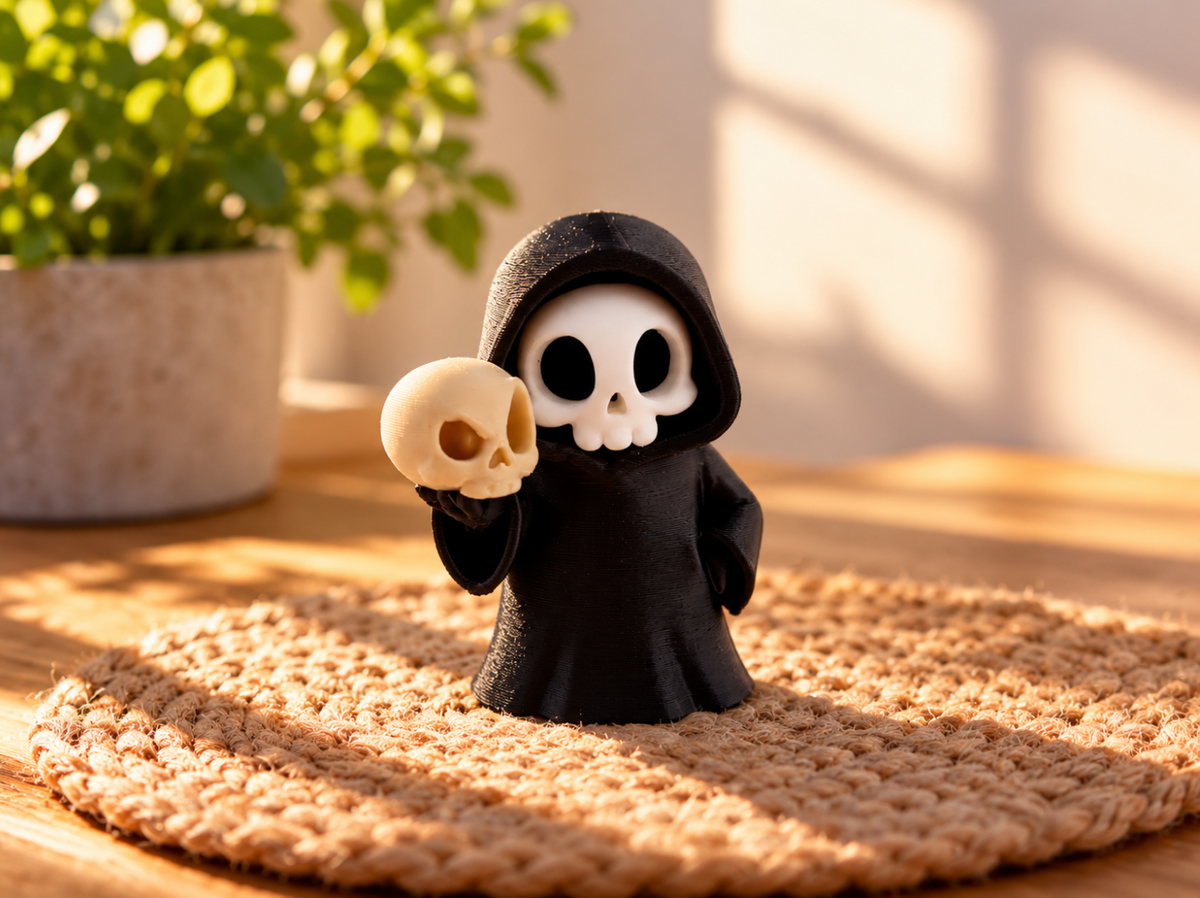 Totenkopf-Figur mit Schädel – Halloween-Deko