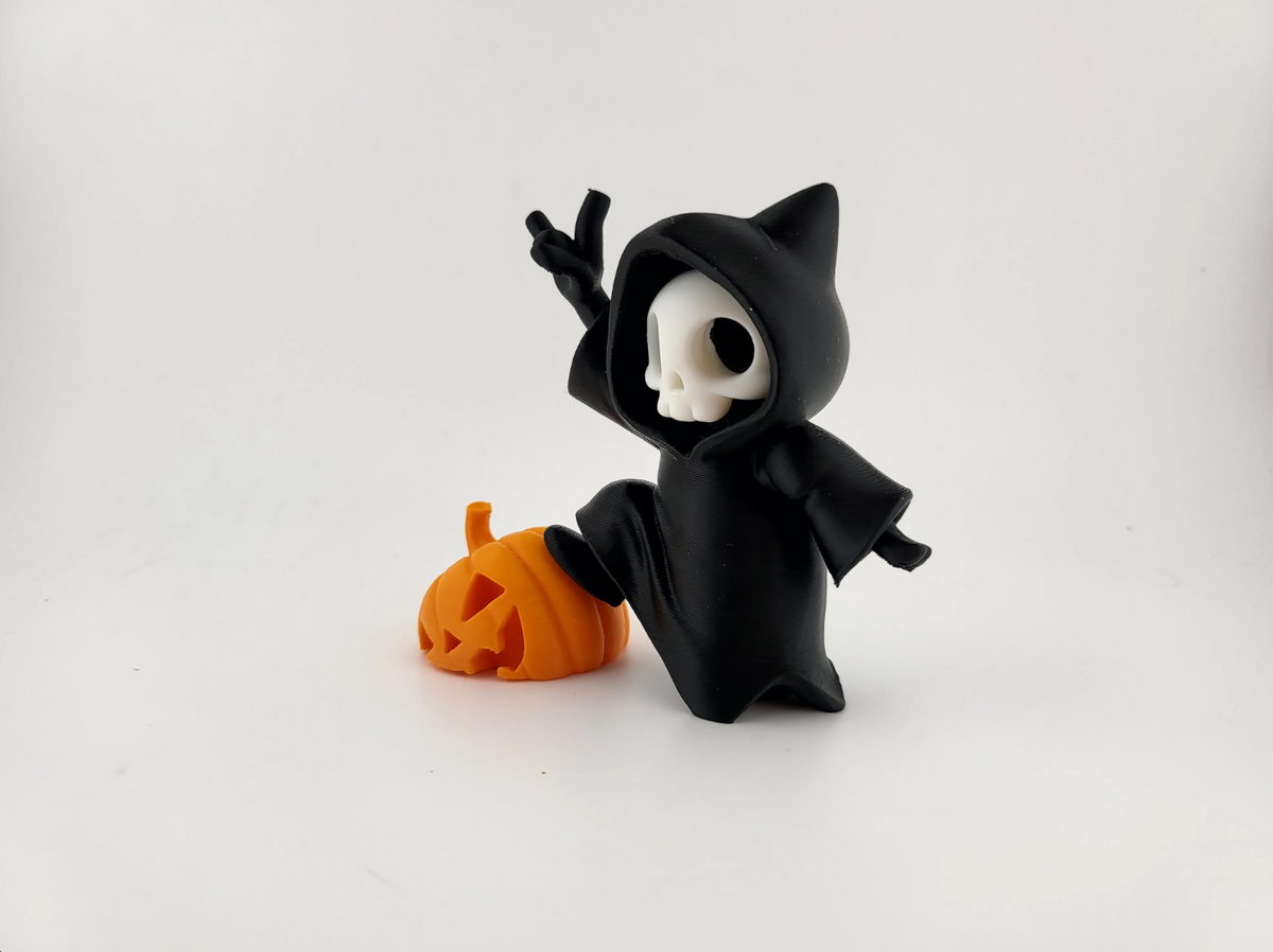 Niedliche Totenkopf Figur mit Kürbis – Halloween Deko