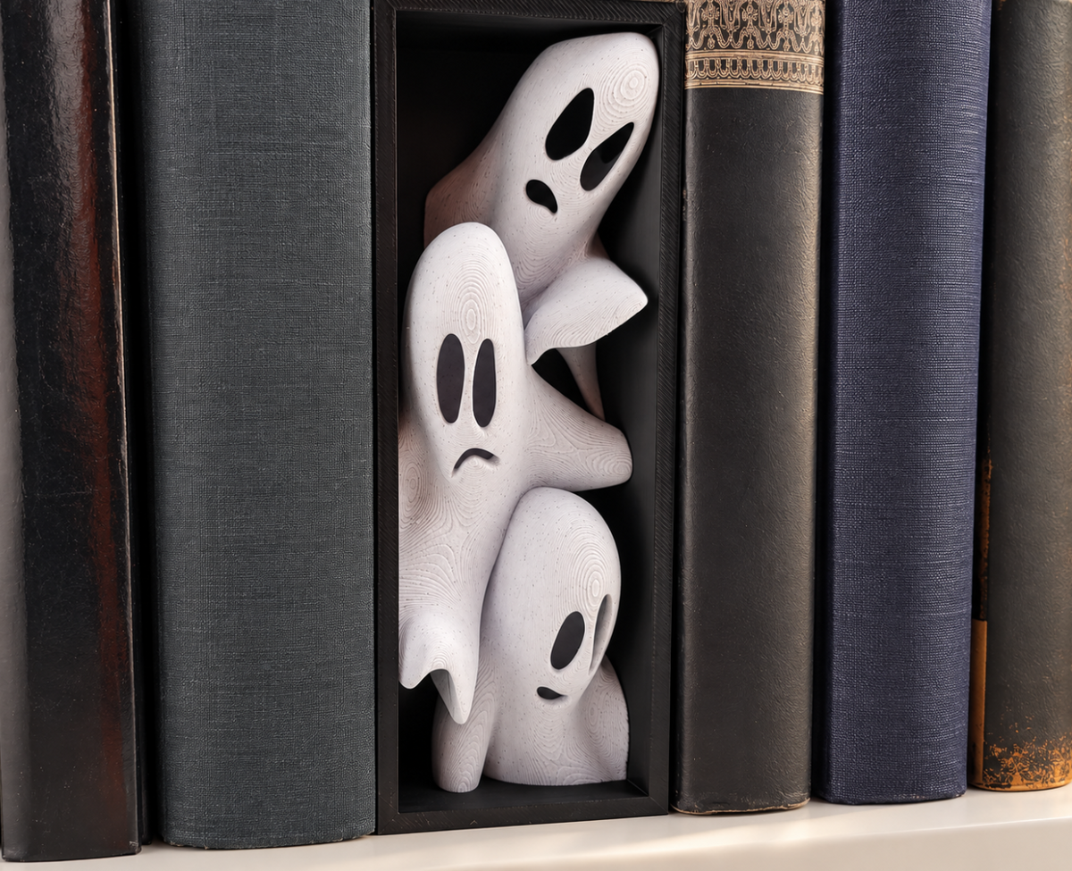 Niedliche Geister-Buchstütze – Halloween-Deko für das Bücherregal