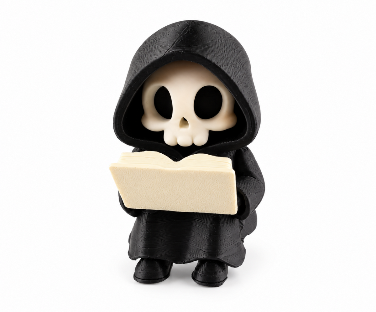 Totenkopf-Figur mit Buch – Gothic-Deko für Bücherregal & Leseecke