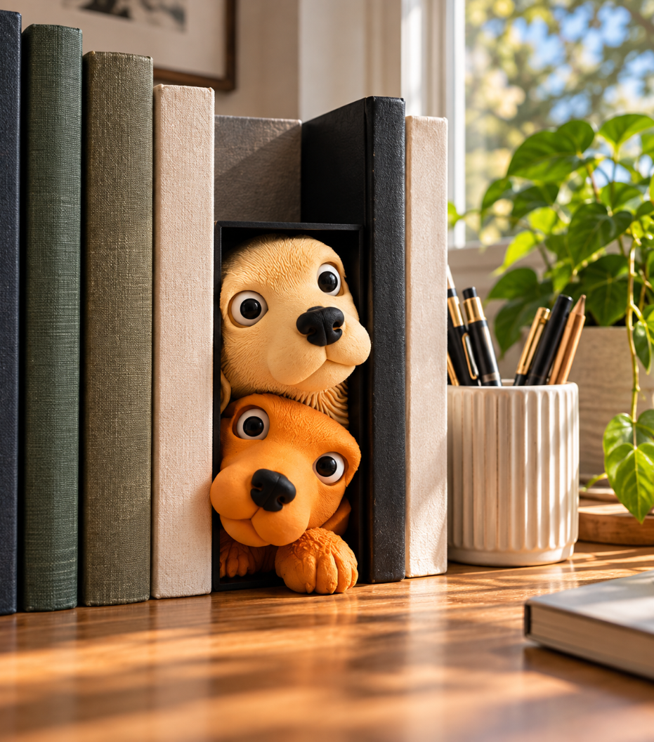 Hunde-Buchstütze Deko für Bücherregal & Bücherliebhaber