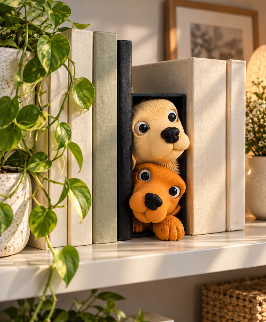Hunde-Buchstütze Deko für Bücherregal & Bücherliebhaber