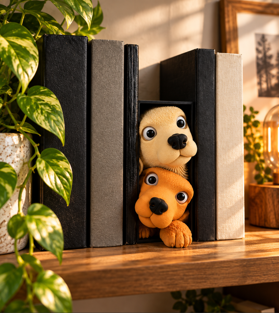 Hunde-Buchstütze Deko für Bücherregal & Bücherliebhaber