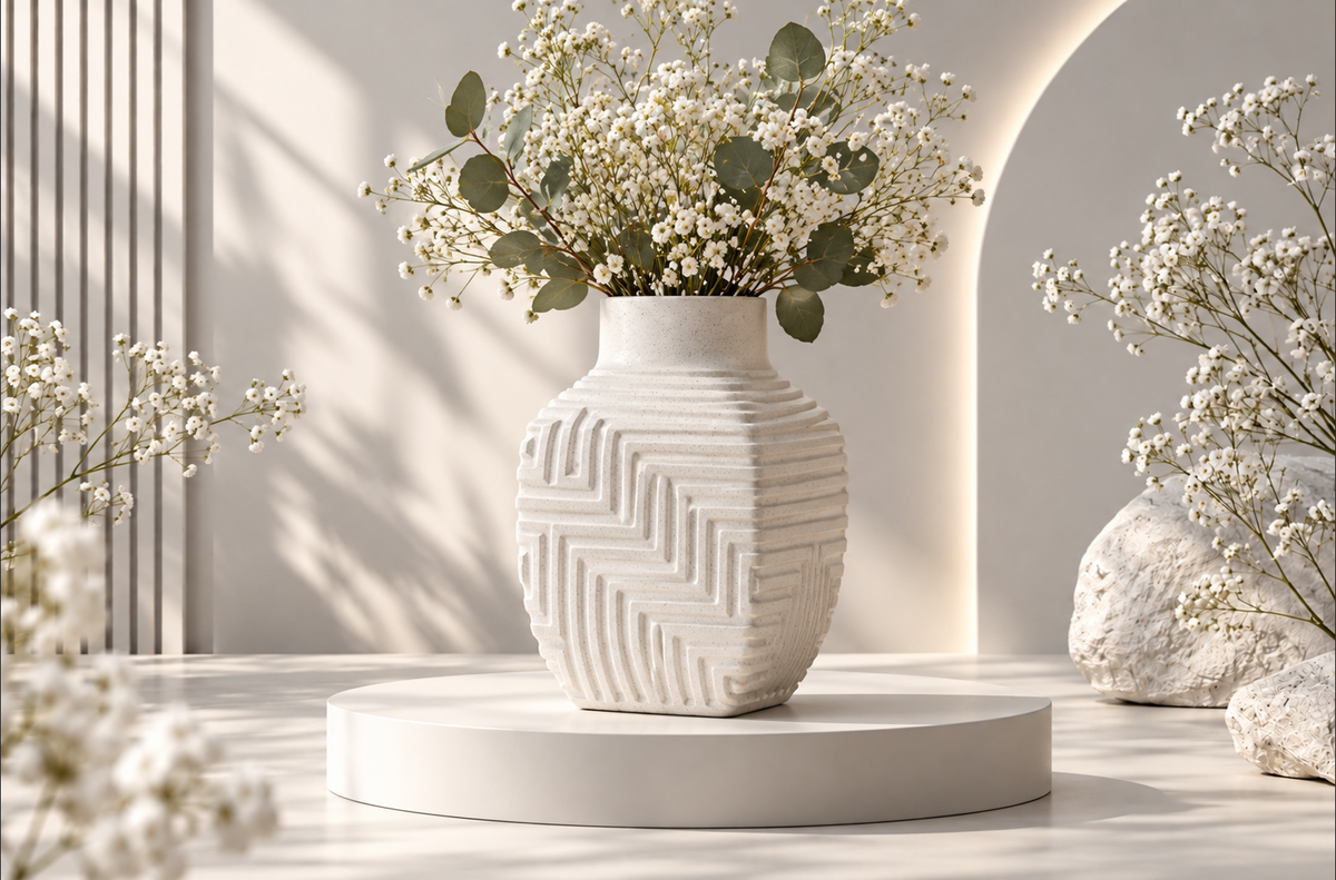 3D-Vase Weiß – Moderne geometrische Dekovase