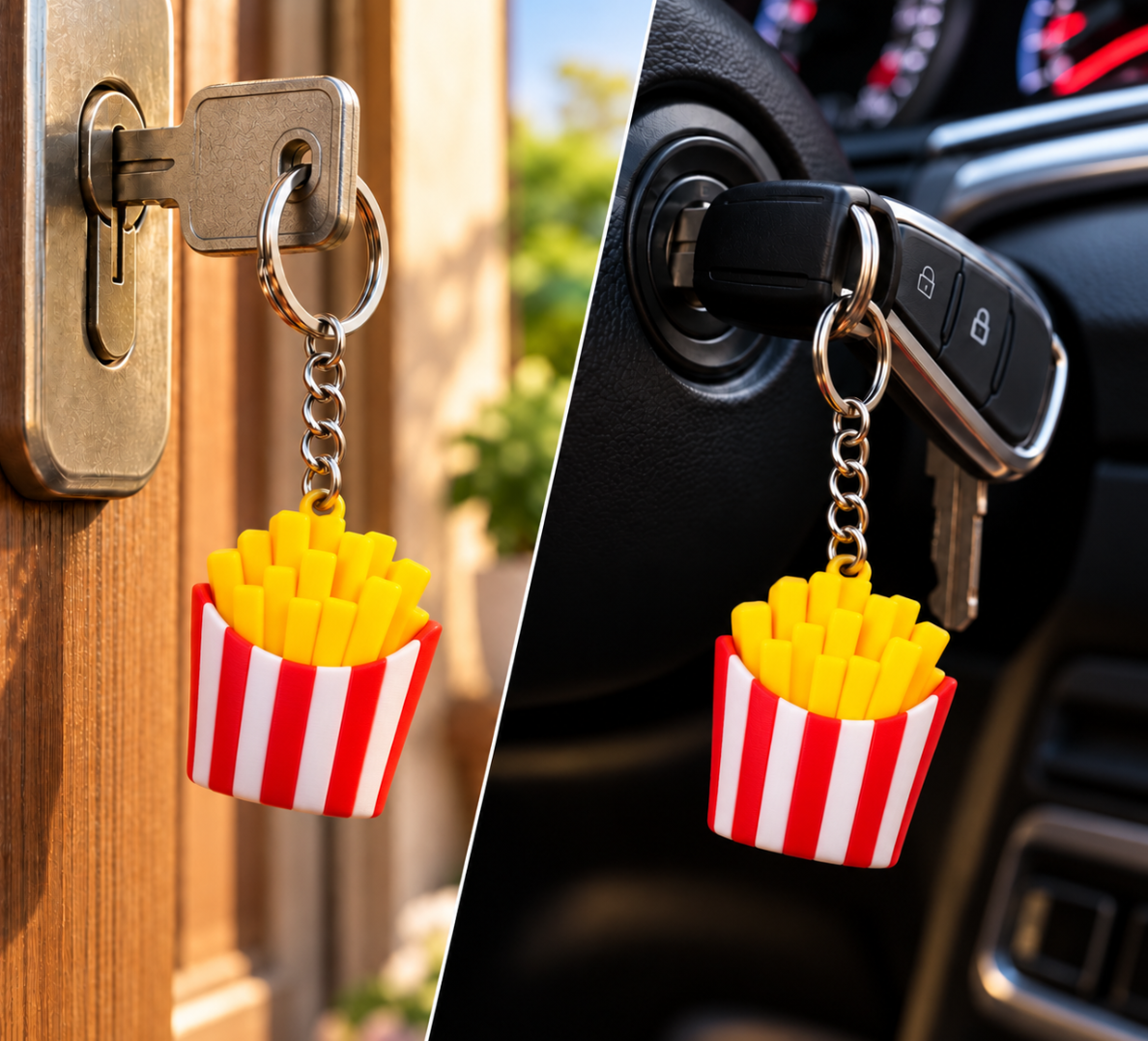 Pommes-Schlüsselanhänger – Pommes-frites-Anhänger für Schlüssel & Tasche