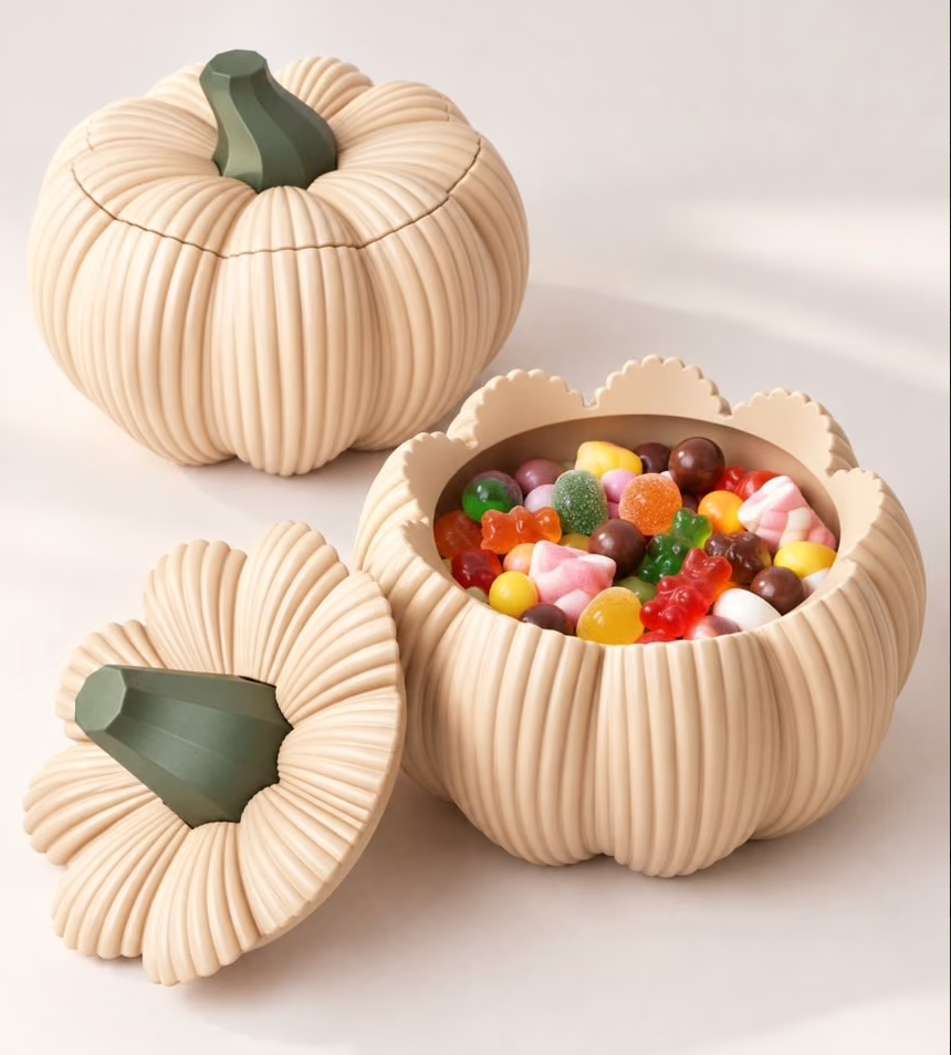 Kürbis-Süßigkeitenschale mit Deckel – Halloween- & Herbstdeko