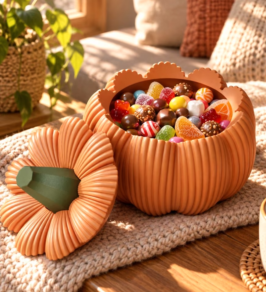 Kürbis-Süßigkeitenschale mit Deckel – Halloween- & Herbstdeko