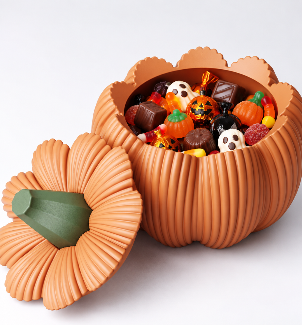 Kürbis-Süßigkeitenschale mit Deckel – Halloween- & Herbstdeko