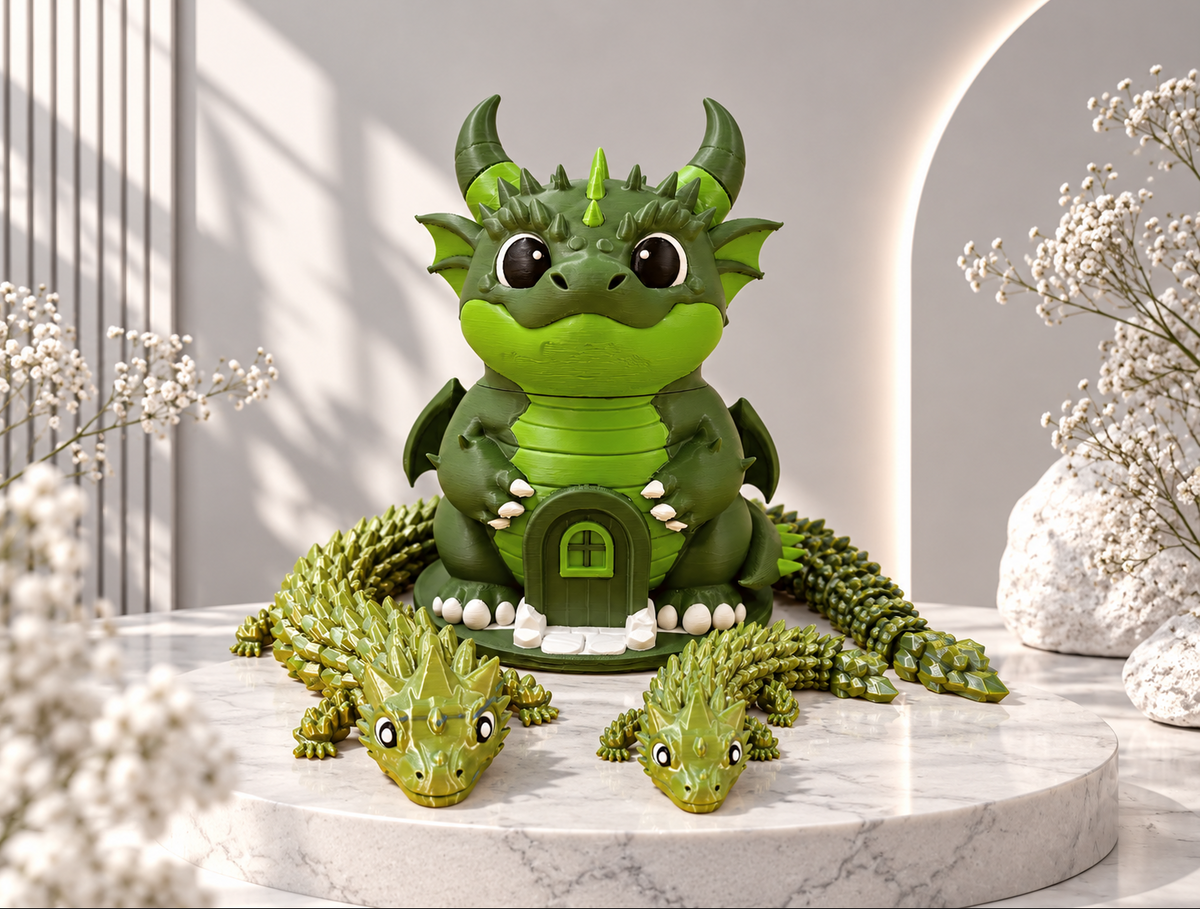 Drachen Versteck mit Geheimfach – Fantasy Deko mit 2 beweglichen Drachen