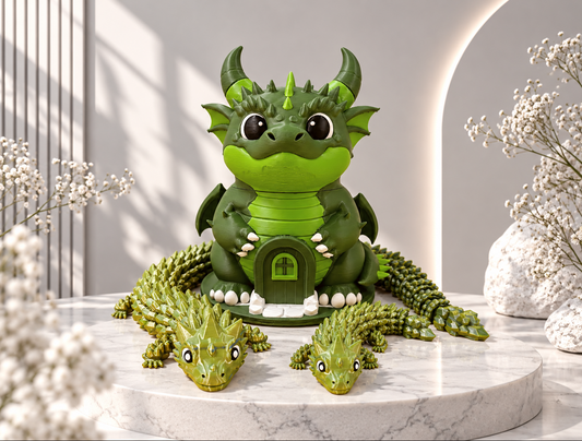 Drachen Versteck mit Geheimfach – Fantasy Deko mit 2 beweglichen Drachen