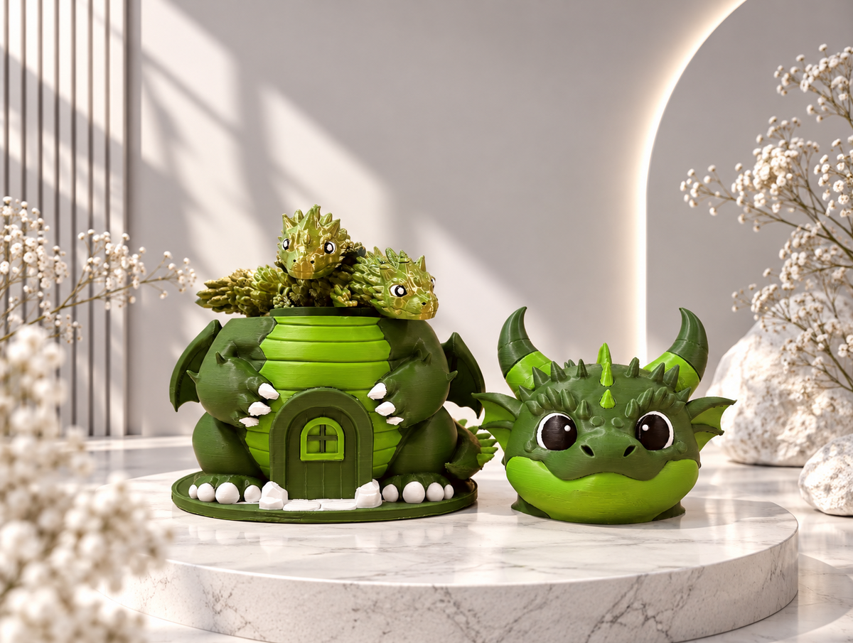 Drachen Versteck mit Geheimfach – Fantasy Deko mit 2 beweglichen Drachen