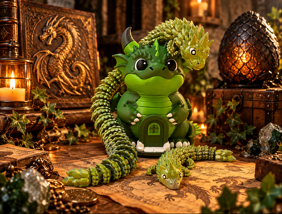 Drachen Versteck mit Geheimfach – Fantasy Deko mit 2 beweglichen Drachen