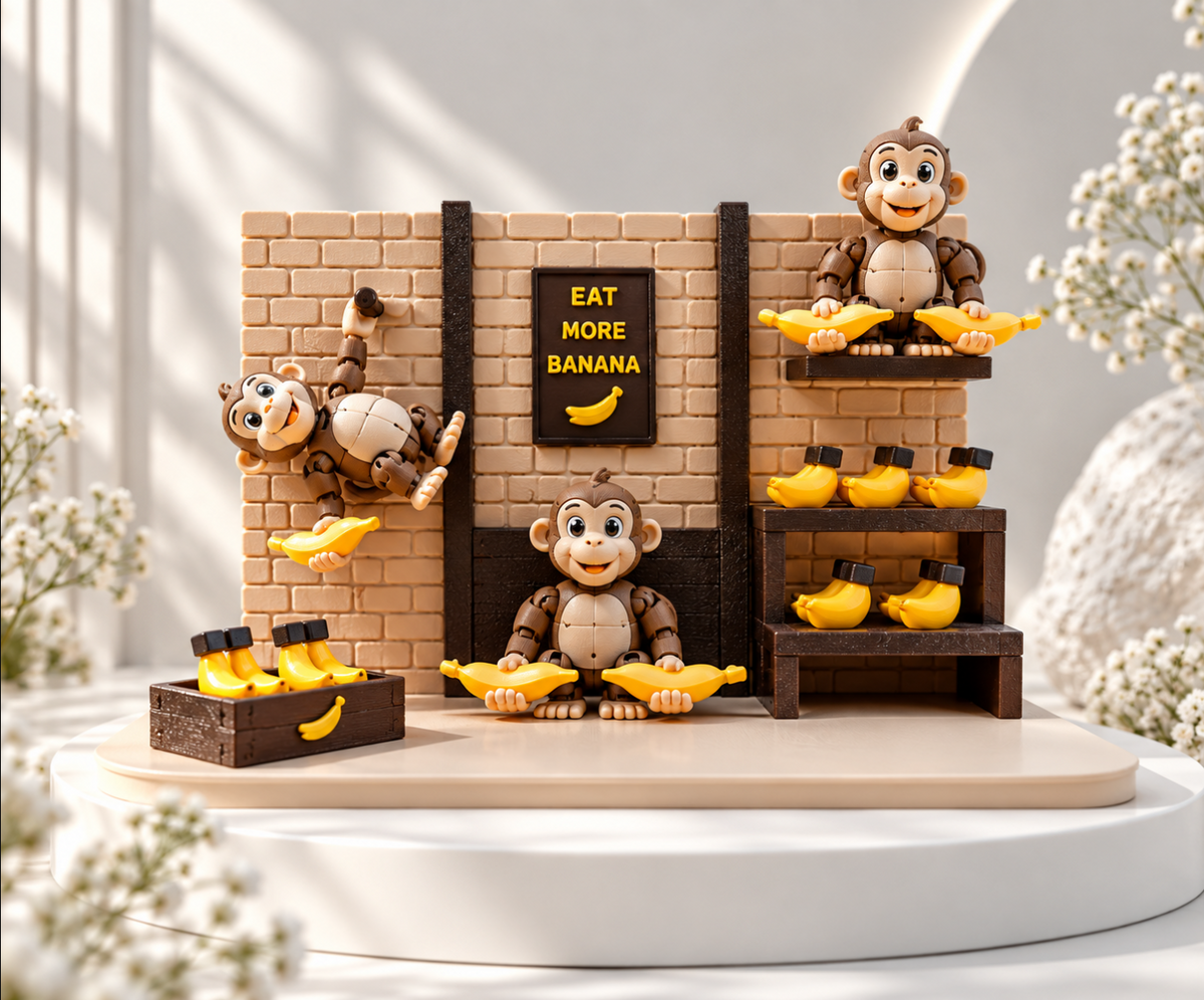Affen Bananenstation – Lustige Deko-Figur mit beweglichen Affen