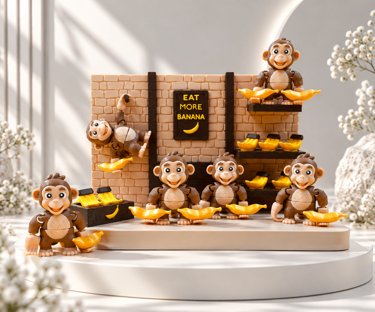 Affen Bananenstation – Lustige Deko-Figur mit beweglichen Affen