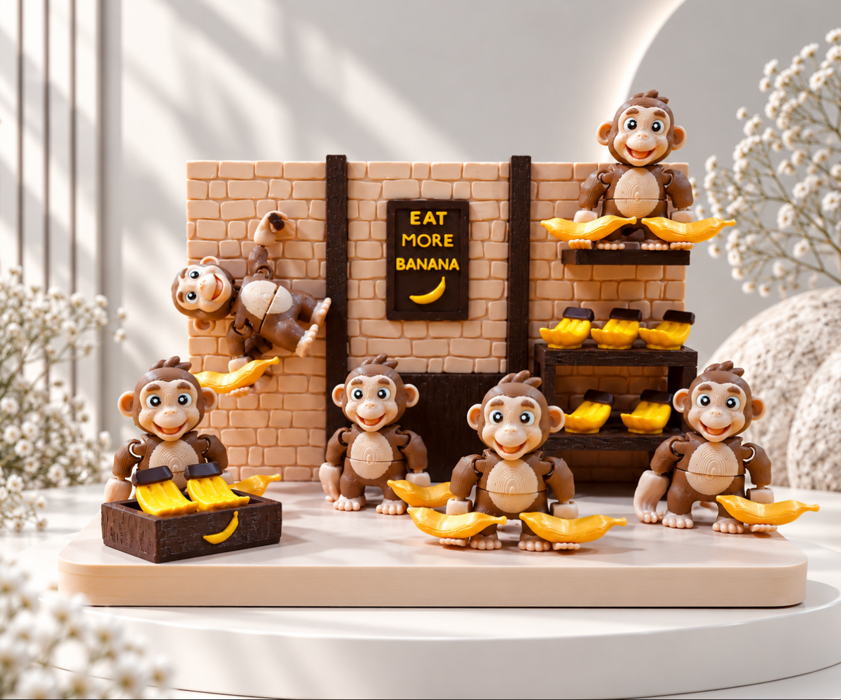 Affen Bananenstation – Lustige Deko-Figur mit beweglichen Affen
