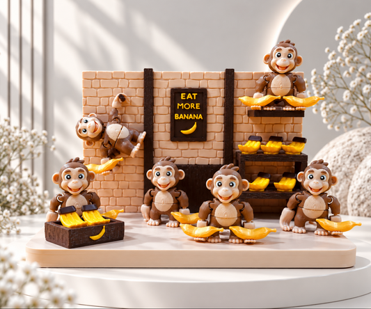 Affen Bananenstation – Lustige Deko-Figur mit beweglichen Affen