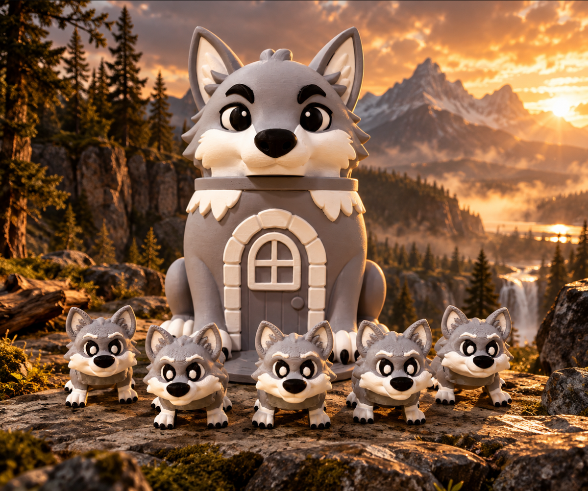 Wolfs-Versteck mit 5 beweglichen Wölfen – Fantasy Deko