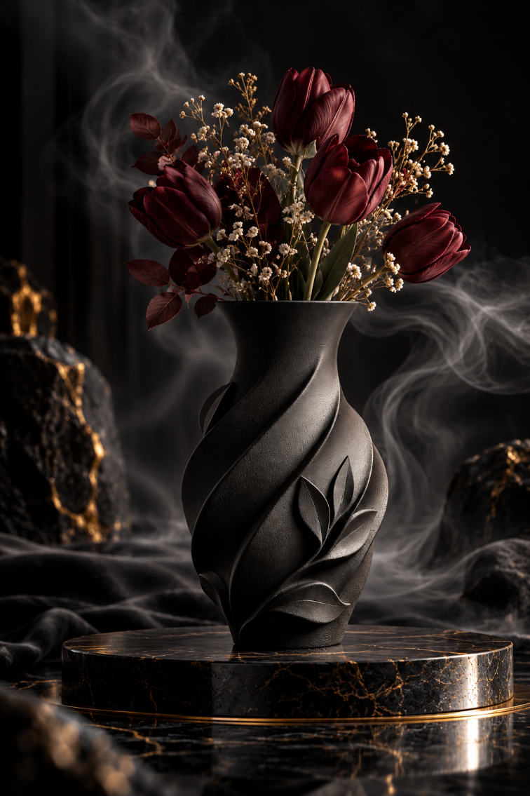 Moderne Blatt Vase – Schwarze Design Vase für Trockenblumen & Wohndeko