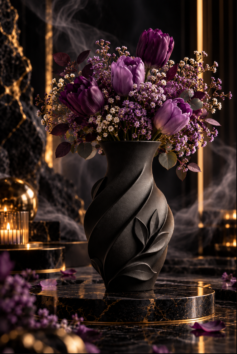 Moderne Blatt Vase – Schwarze Design Vase für Trockenblumen & Wohndeko