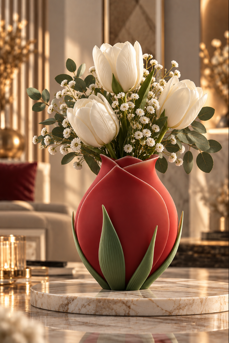 Tulpen Design Vase – Moderne Dekovase in 4 Farben für Trockenblumen