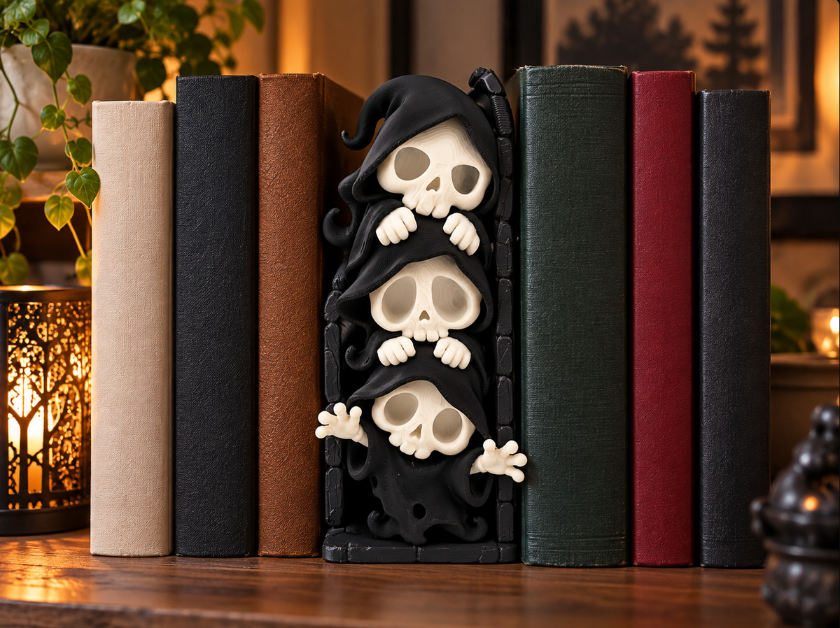 Totenkopf Buchstütze – Gothic Deko für Bücherregal & Halloween