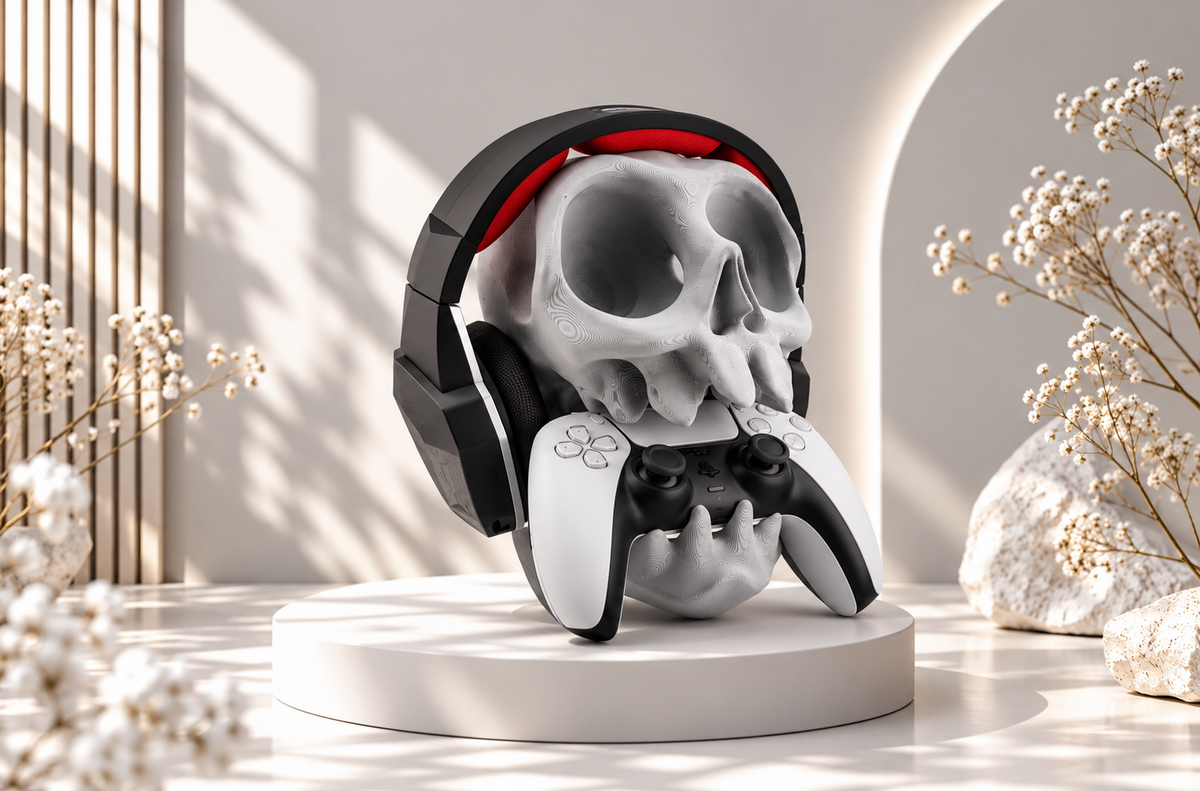 Gaming Totenkopf Halter – Controller- & Kopfhörerständer fürs Setup