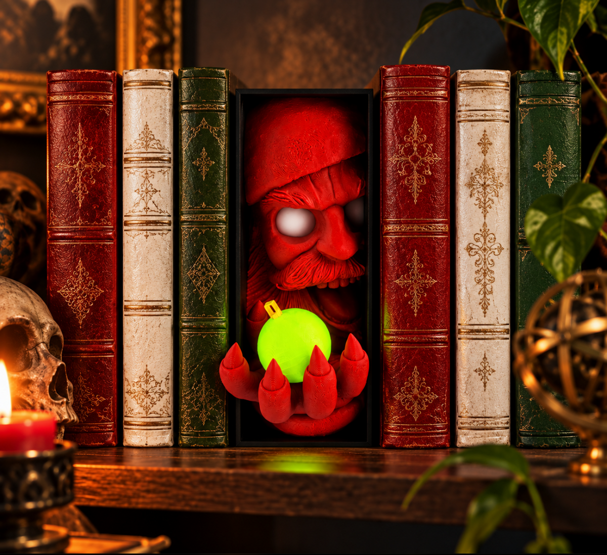 Horror Weihnachts-Buchstütze – Gruselige Deko fürs Bücherregal