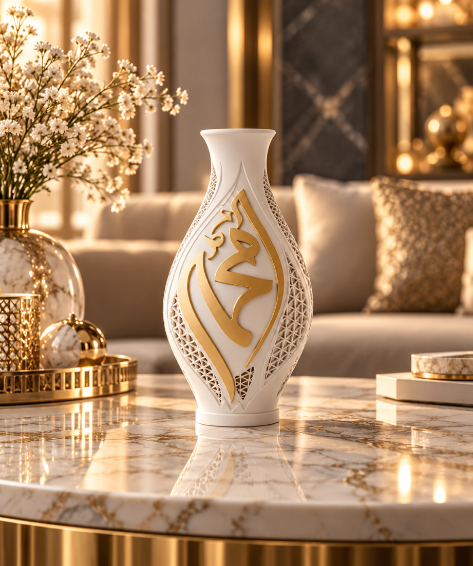 Islamische Deko-Vase – Elegante Kalligrafie in Gold