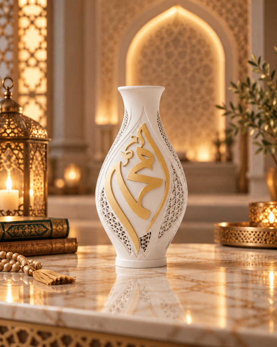 Islamische Deko-Vase – Elegante Kalligrafie in Gold