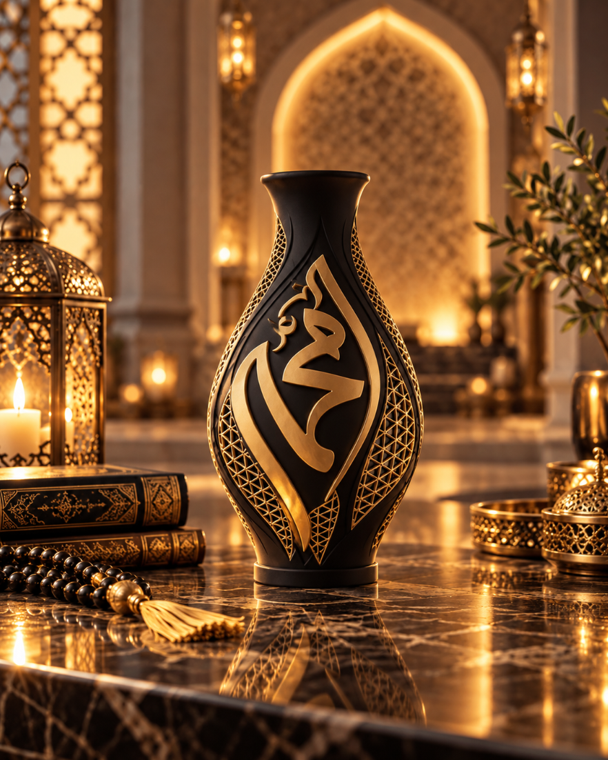 Islamische Deko-Vase – Elegante Kalligrafie in Gold