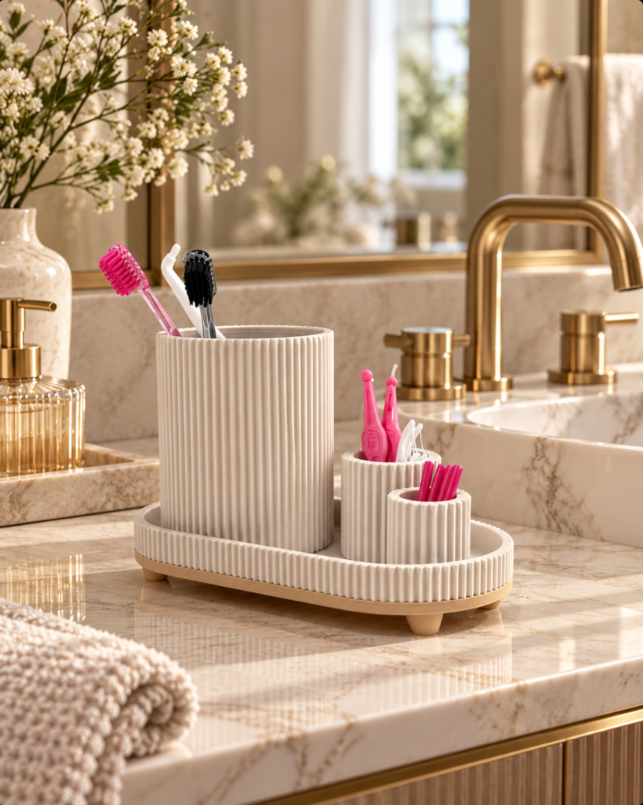 Eleganter Badezimmer-Organizer – Stilvolle Aufbewahrung für Zahnbürsten & Pflege