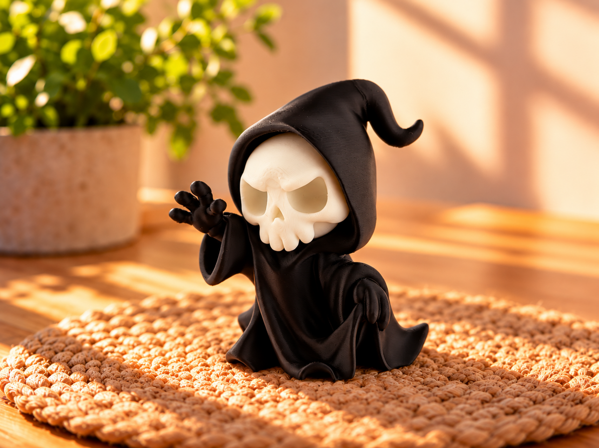 Mini Sensenmann Halloween Dekofigur – Gothic Figur mit Totenkopf