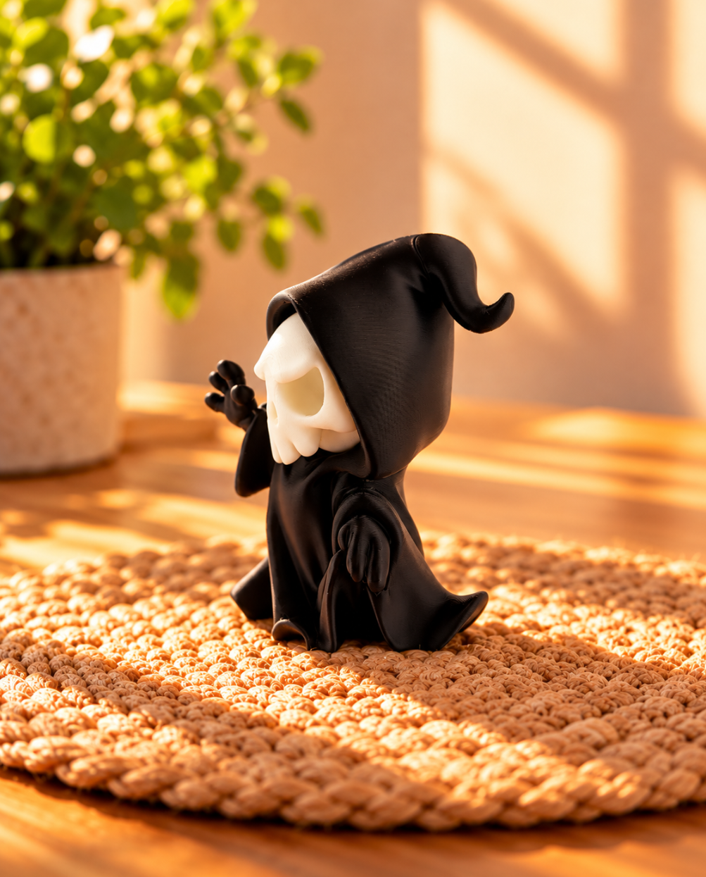 Mini Sensenmann Halloween Dekofigur – Gothic Figur mit Totenkopf