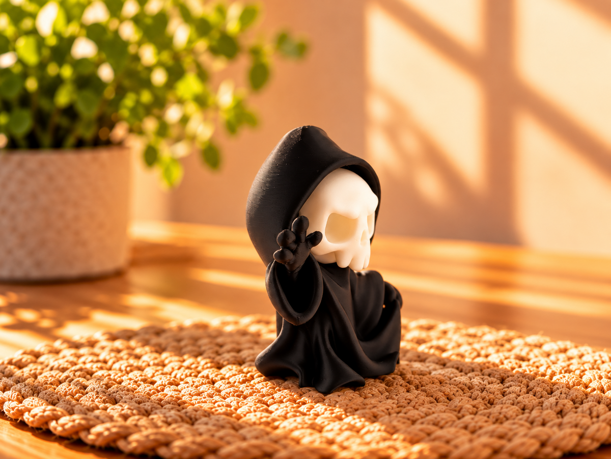 Mini Sensenmann Halloween Dekofigur – Gothic Figur mit Totenkopf