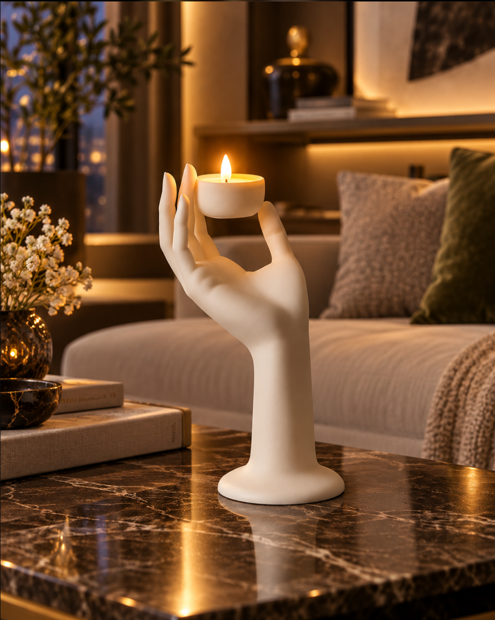 Skulpturaler Hand-Teelichthalter – Elegante Deko für moderne Wohnräume
