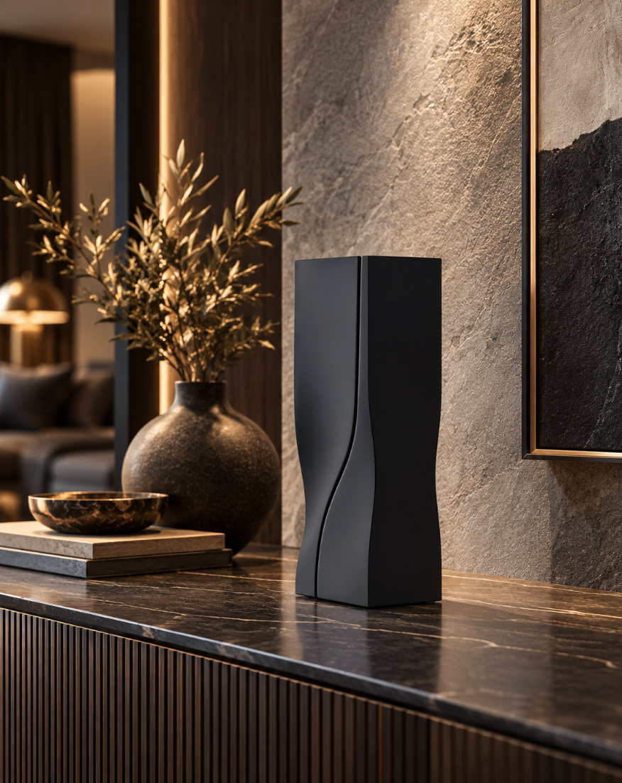 Skulpturale Designvase in Schwarz – Moderne Deko mit geschwungener Form