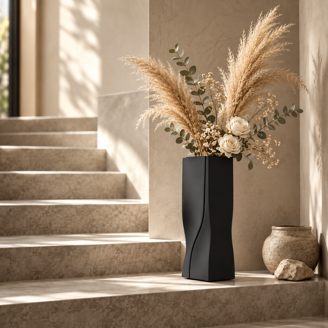 Skulpturale Designvase in Schwarz – Moderne Deko mit geschwungener Form