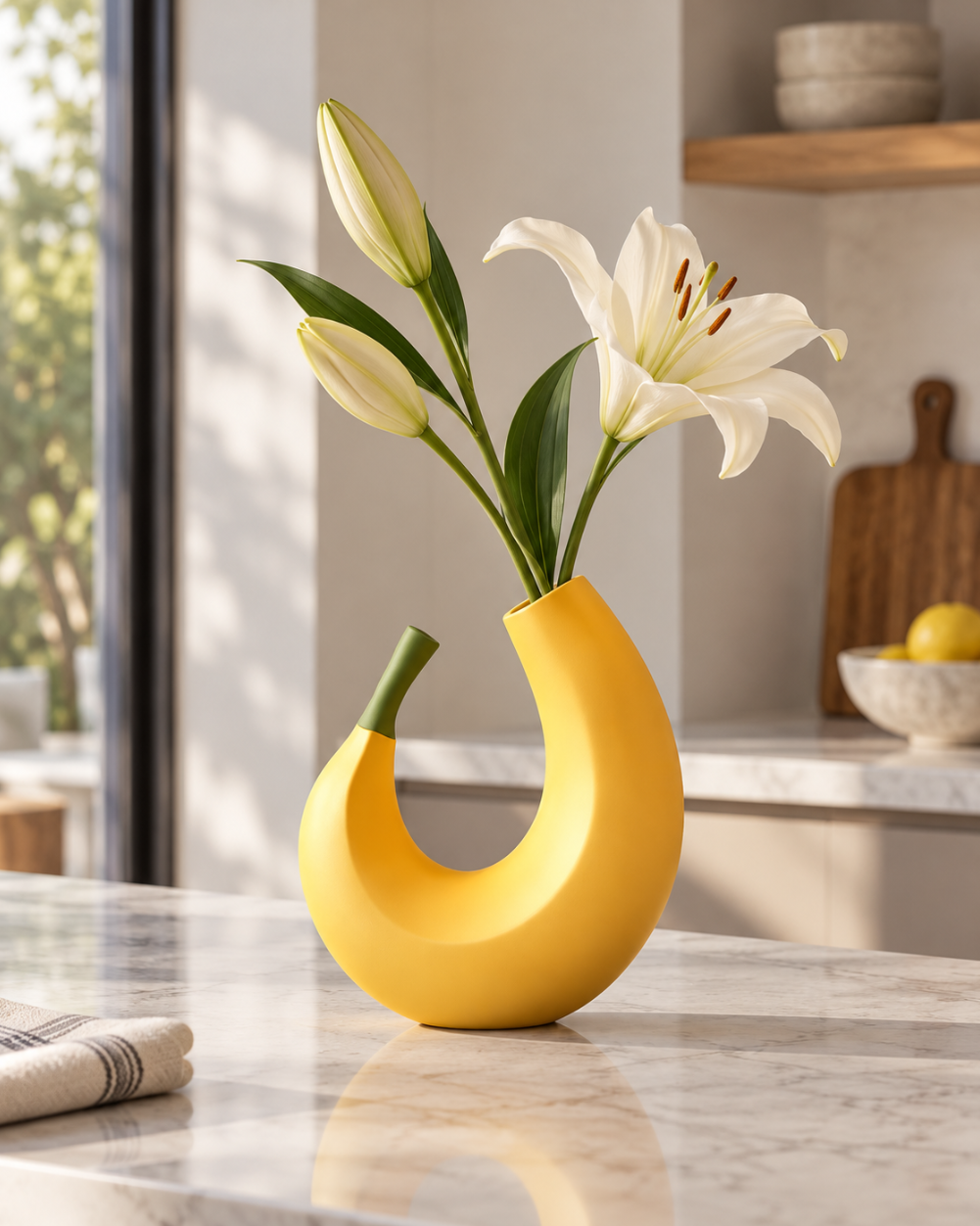 Bananen-Vase in Gelb – Moderne Designvase mit skulpturaler Form