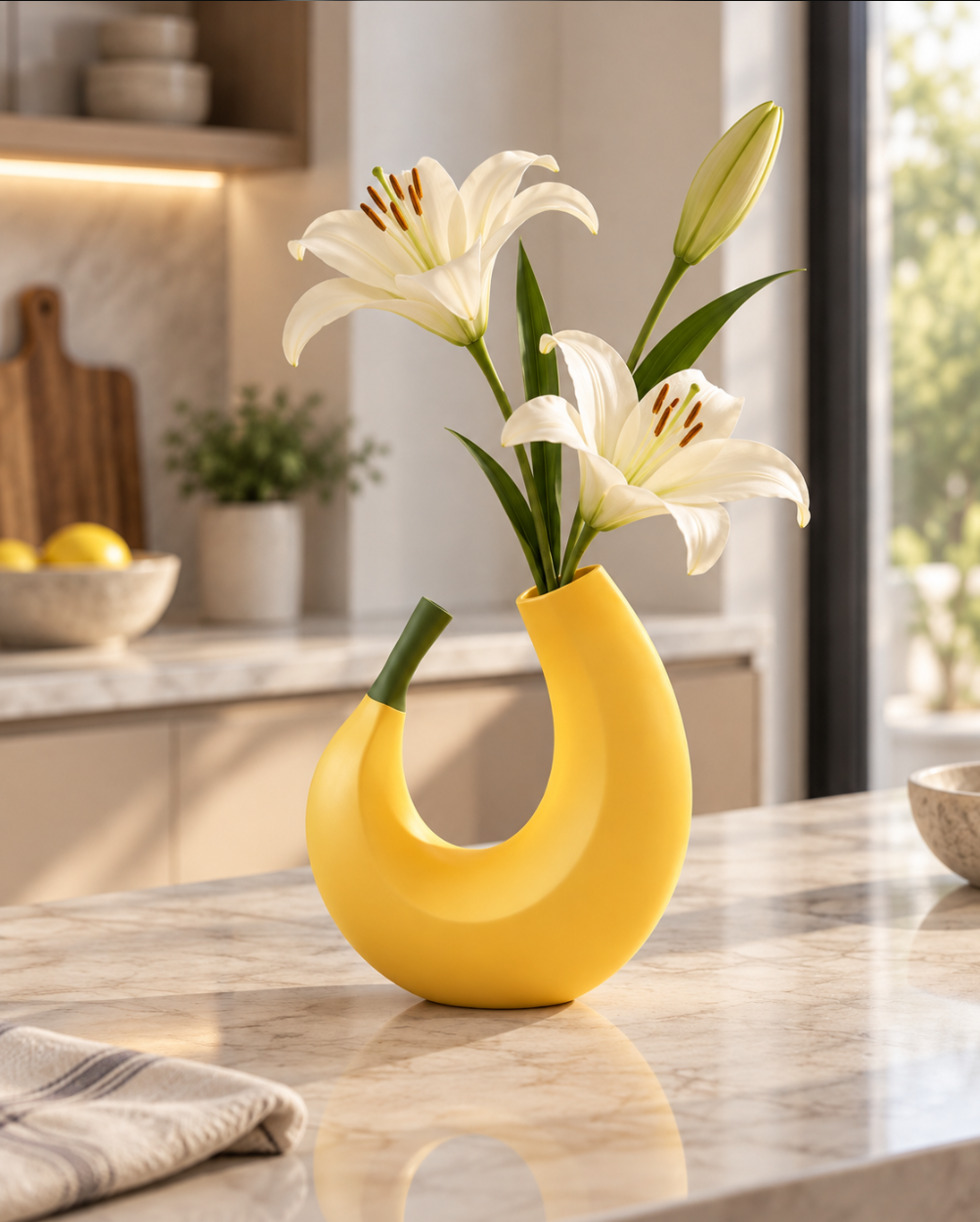 Bananen-Vase in Gelb – Moderne Designvase mit skulpturaler Form